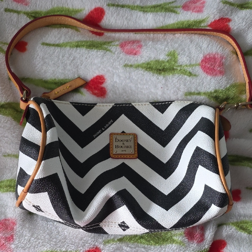 Dooney & Bourke Black and White Chevron with Tan Trim